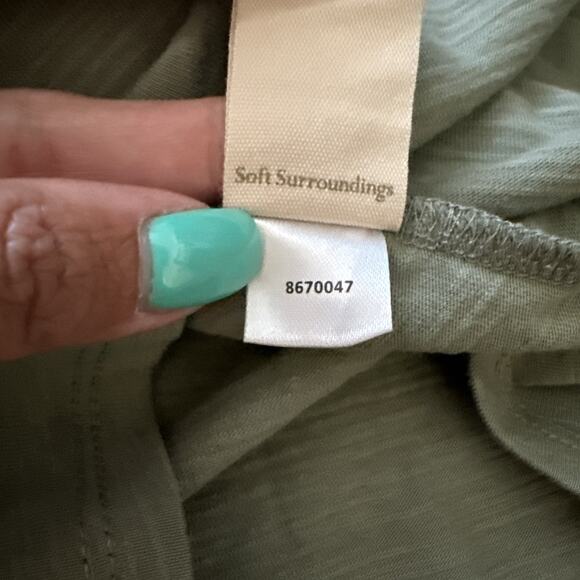 Soft Surroundings Spring Thaw Button Down Embroidered Tunic Shirt, Soft Olive M - Picture 9 of 10
